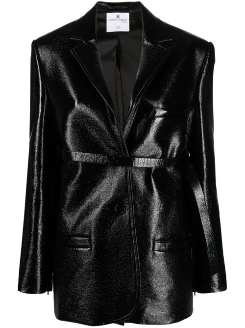 Strap-detail patent-finish jacket - Black