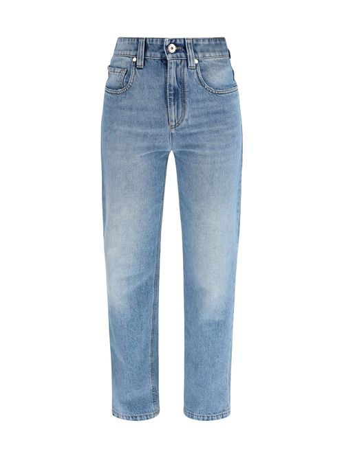Monili-Embellished Cotton Jeans — Blue
