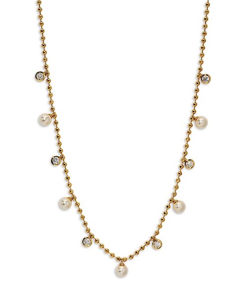 Esme Cubic Zirconia & Imitation Pearl Ball Chain Shaky Necklace, 16-19