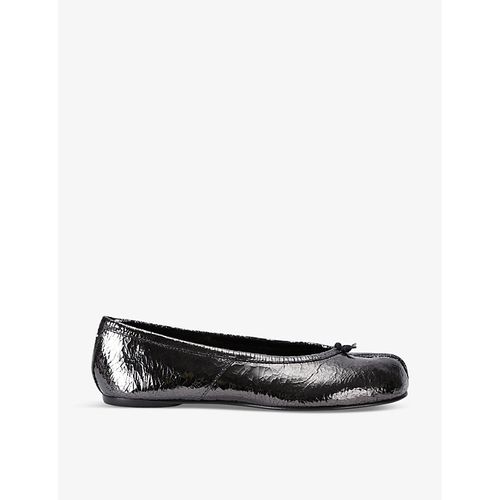 Womens Gunmetal Tabi Split-toe Patent-leather Ballet Flats