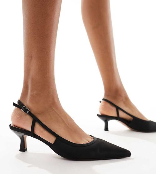 ASOS DESIGN Wide Fit Strut slingback kitten heeled shoes in black