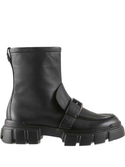 Power chunky-sole leather ankle boots - Black