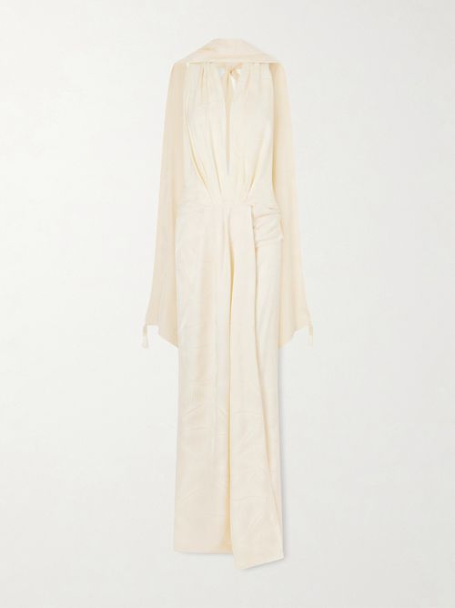 Wildly Beautiful Tasseled Satin-jacquard Halterneck Maxi Dress - Ecru