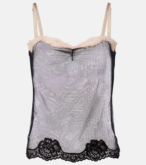 Lace-trimmed sheer mesh camisole
