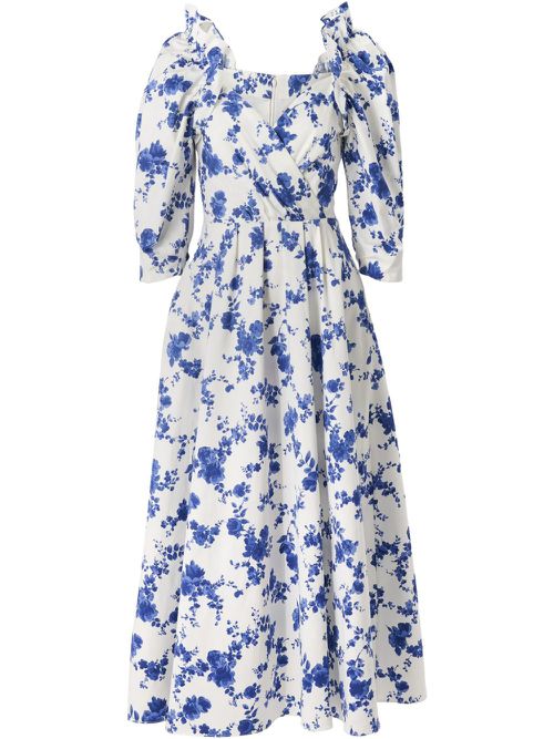 Carolina Herrera floral-print balloon-sleeve midi dress - White