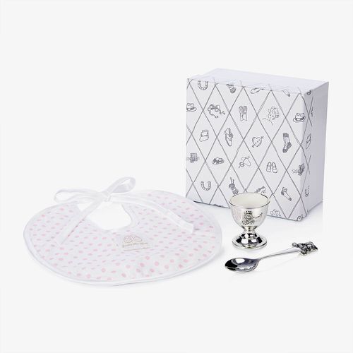 Girls Silver Egg Cup, Spoon & Bib Baby Gift Set