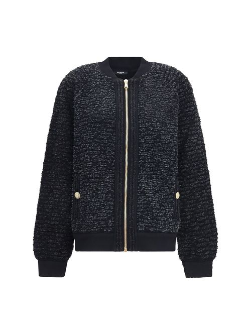 Sequin-Embellished Plush Jacket — Black
