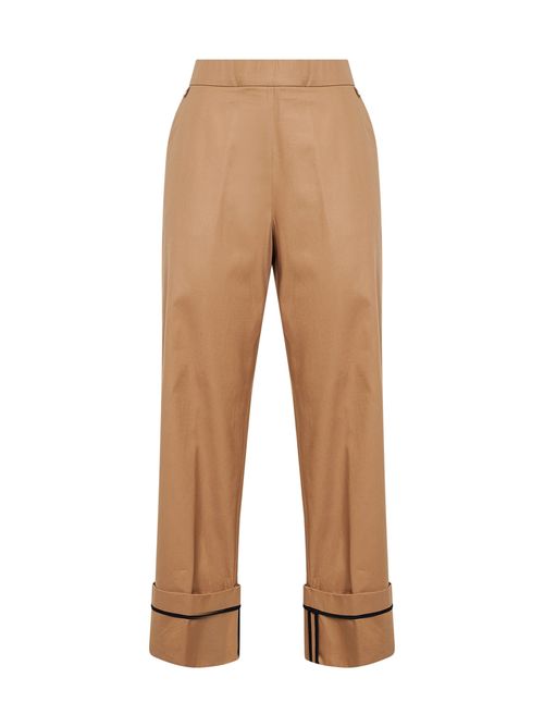 Cotton Turn-Up Hem Trousers — Camel