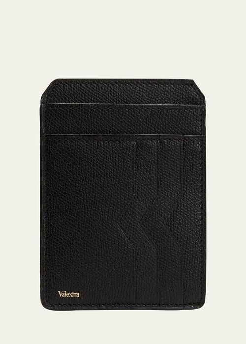 Men's V-Cut Compact Pebble Leather Card Holder