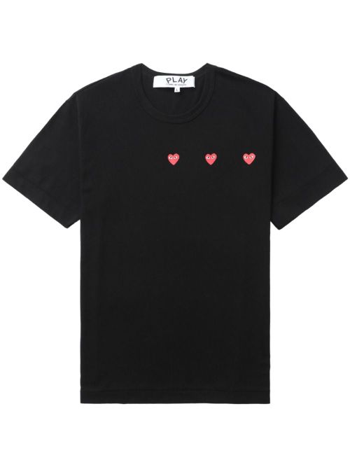 Heart-Embroidered Cotton T-shirt — Black