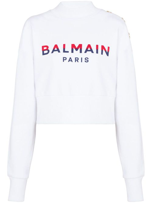 3-Buttons logo-print cotton sweatshirt - White