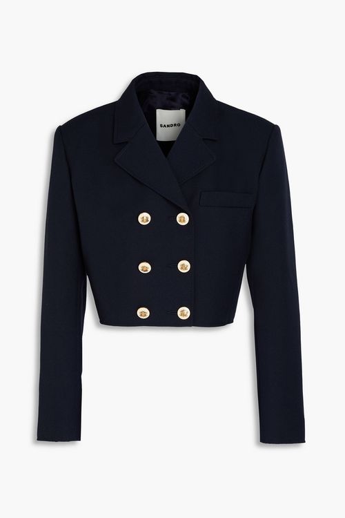 Cropped double-breasted wool-blend twill blazer
