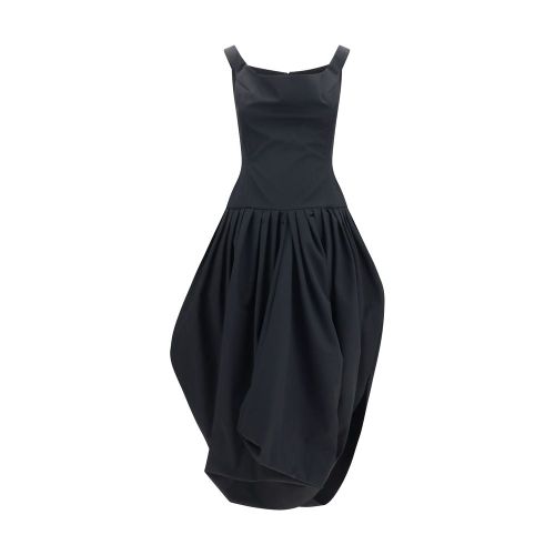 Corset Bodice Pleated Dress — Black