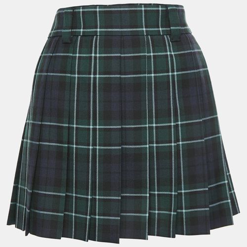 Miu Miu Green Tartan Check Pleated Wool Mini Skirt