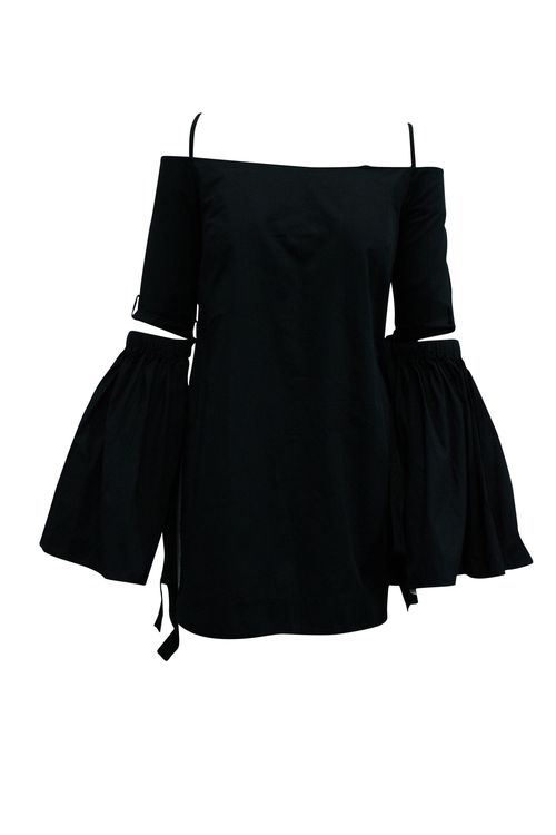 Cold-Shoulder Mini Dress in Black Cotton
