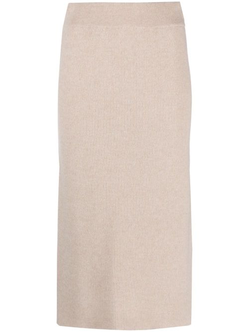 Ribbed-knit midi skirt - Brown