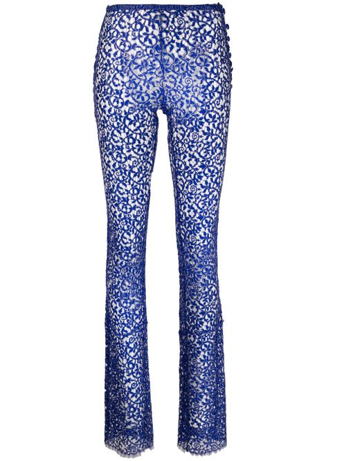 Corded-lace flared trousers - Blue