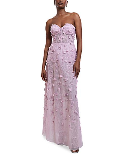 Strapless Floral Applique Dress