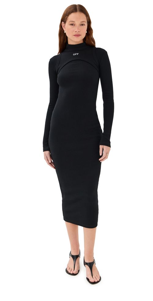 Off Stamp Rib Round Long Dress Black/White