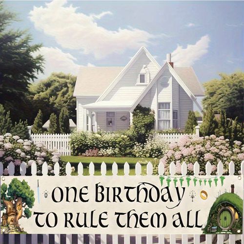 TEMU Polyester Inspired Birthday Banner 1 Birthday To Sign Ho-bbit Theme Bday Party Decor Medieval Baby Shower Decor - Suitable For Wall Fence