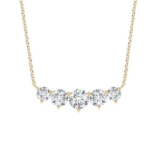 Angara 2.96 CTW Graduated Five Stone Round Lab-Grown Diamond Necklace in 14K Yellow Gold