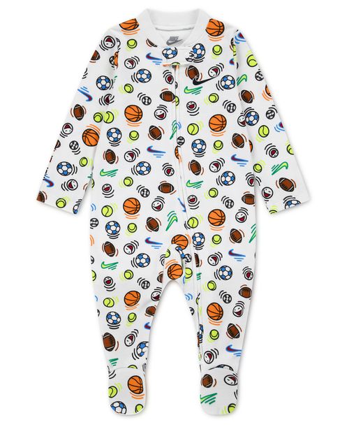 Baby Boys' Sportball Printed Footed Coverall - White