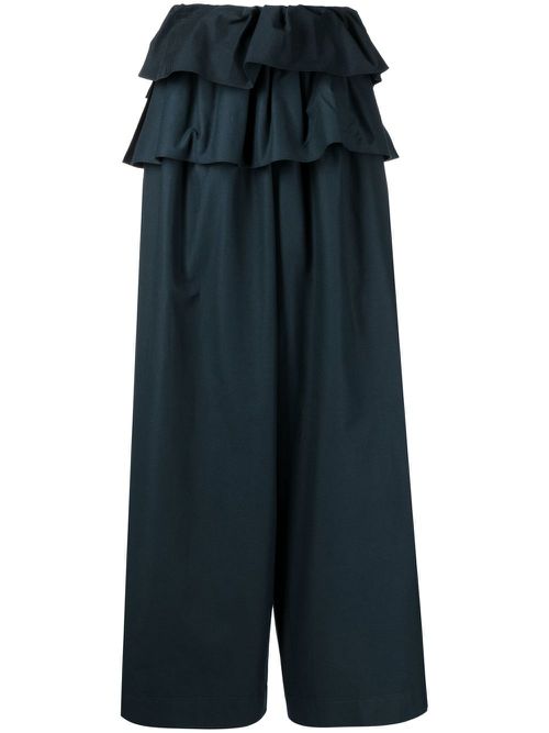 Layered ruffled wide-leg trousers - Blue