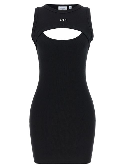 Logo-Embroidered Ribbed Cotton Tank Dress — Black