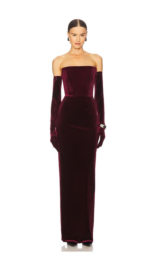 Bronx Banco Florentina Strapless Velvet Gown in Burgundy. XL also in XS, S