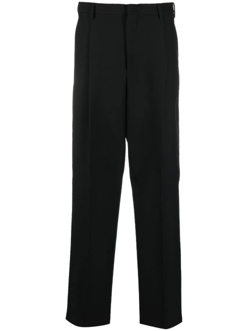 Virgin Wool Blend Cropped Tailored Trousers — Black