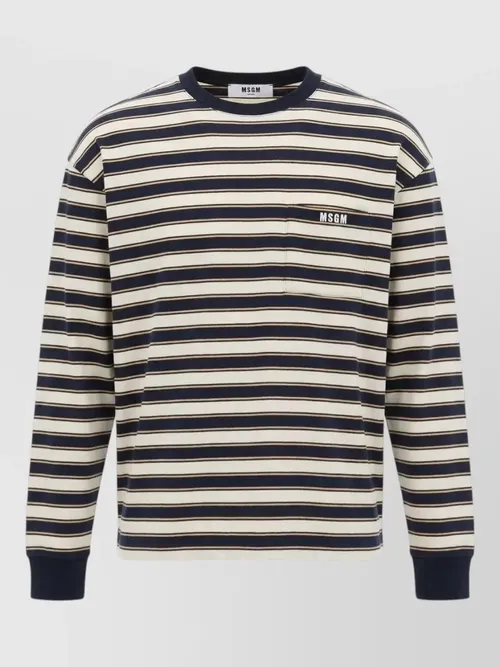MSGM - striped crew neck long sleeve pocket t shirt
