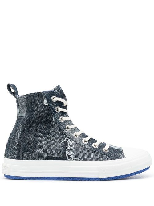 Patchwork denim high-top sneakers - Blue