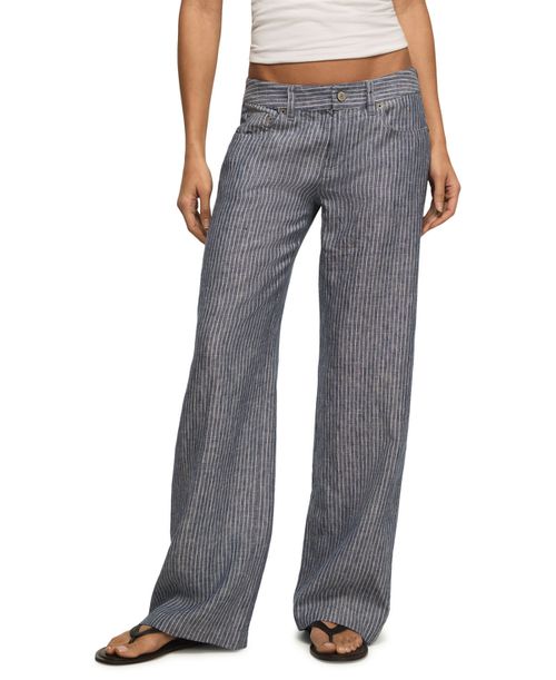 Women's Baggy Wide Leg Pants - Navy Stripe