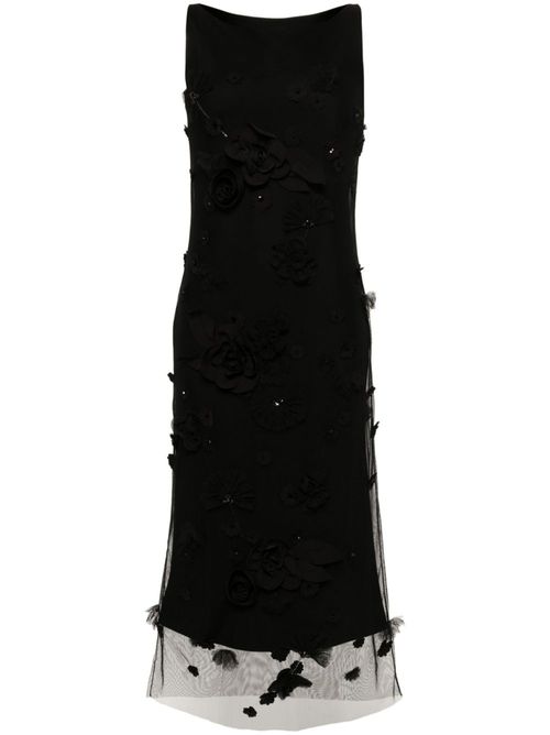 Floral-appliqué dress - Black