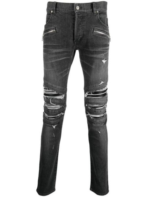 Ripped-detailing slim-fit jeans