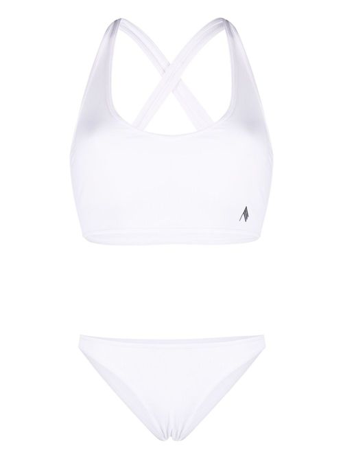 Logo patch ribbed bikini - White