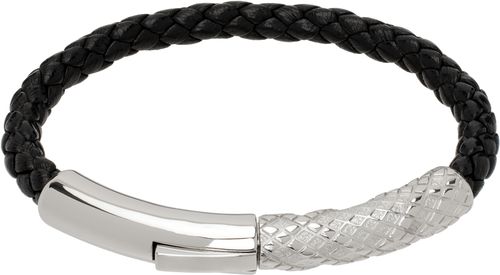 Burberry Silver & Black Check Leather Bracelet