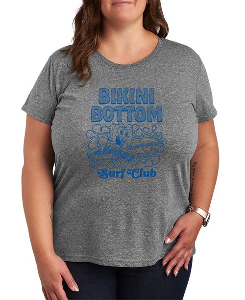 Plus Size SpongeBob Square Pants Bikini Bottom Surf Short-Sleeve Graphic T-Shirt - Heather Gray