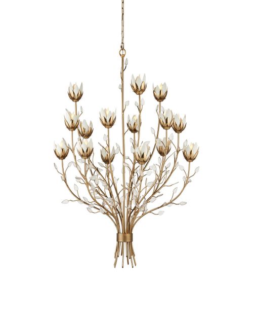 Antique Brass White Clear Chandelier from the Star Magnolia Collection