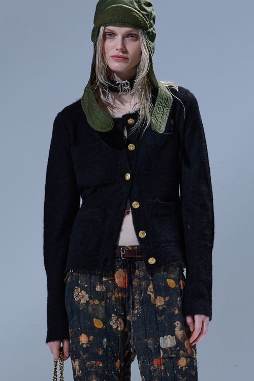 R13 Elongated Shrunken Crewneck Cardigan - Black