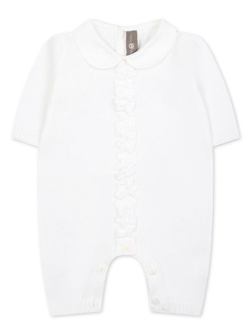 Ruffle-trim knitted cotton romper - White