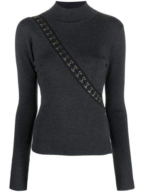 Hook-detail mock-neck jumper - Grey