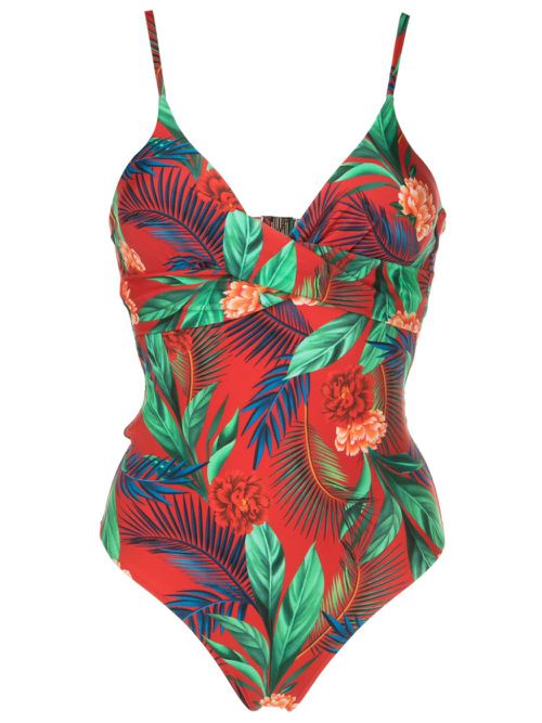 Bianca botanical-print swimsuit - Red