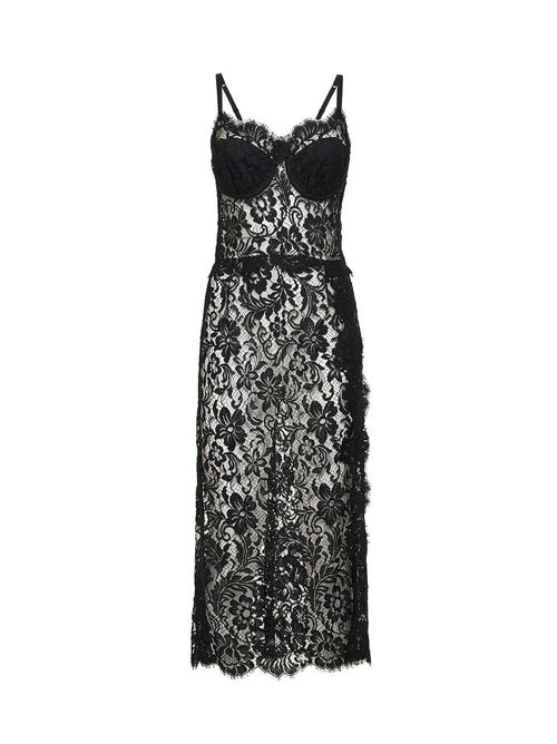 Cordonetto Lace Midi Dress — Black