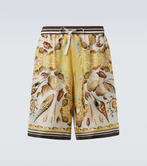 Printed silk twill shorts