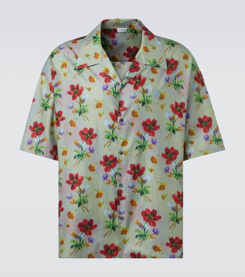 Floral cotton and silk twill bowling shirt