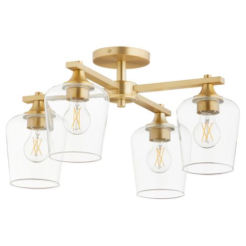 Aged Brass Four Light Ceiling Mount from the Veno Collection