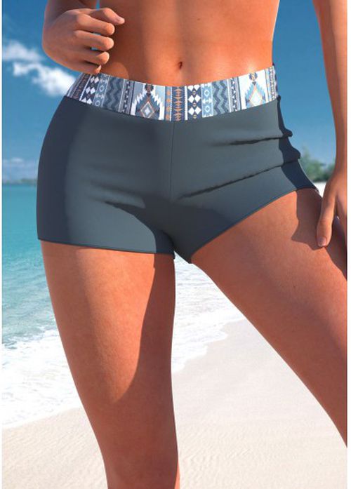 Modlily Mid Waisted Tribal Print Dusty Blue Swim Short