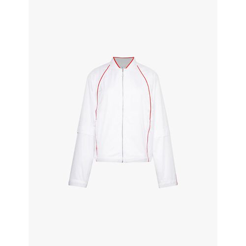 Womens White University Red Ribbed Neckline Brand Print Relaxed-fit Shell Jacket Xl