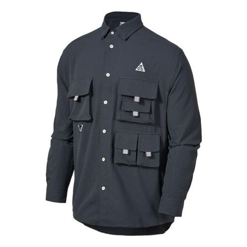Men's ACG Dri-fit Uvdevastation Trail Multiple Pockets Casual Solid Color Long Sleeves Navy Blue Jacket
